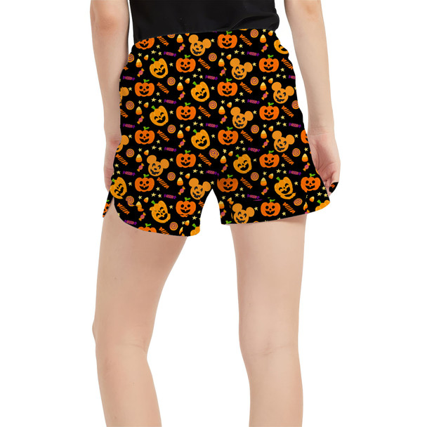 Women's Run Shorts with Pockets - Halloween Mickey Pumpkins