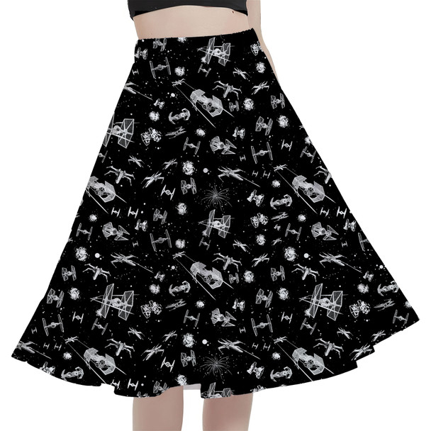 A-Line Pocket Skirt - Space Ship Battle Star Wars Inspired