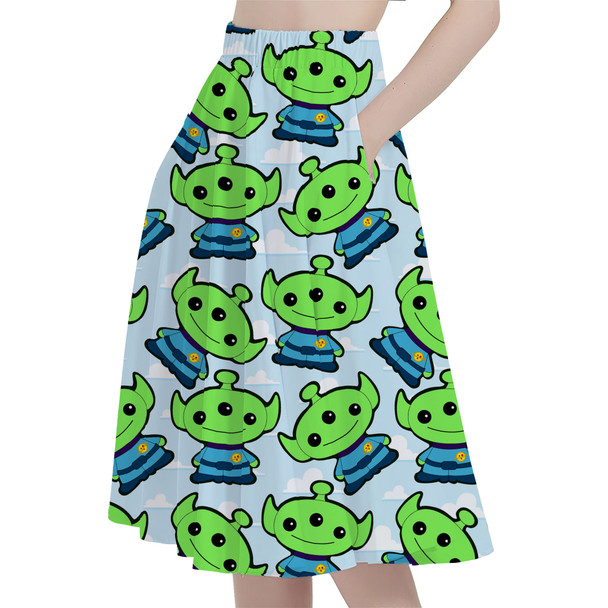 A-Line Pocket Skirt - Little Green Aliens Toy Story Inspired