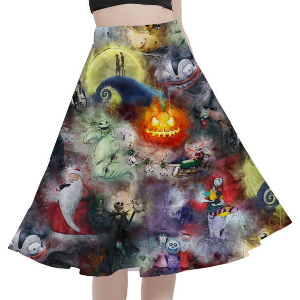 A-Line Pocket Skirt - Watercolor Nightmare Before Christmas