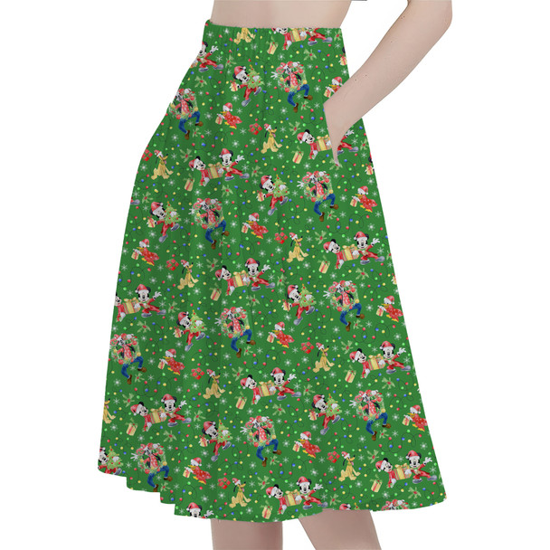 A-Line Pocket Skirt - Mickey & Friends Celebrate Christmas