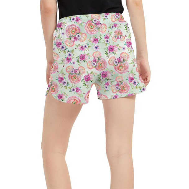 Women's Run Shorts with Pockets - Peachy Floral Minnie Ears