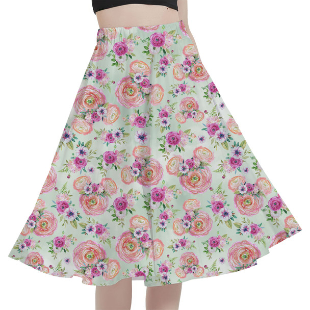 A-Line Pocket Skirt - Peachy Floral Minnie Ears