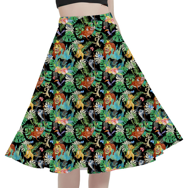 A-Line Pocket Skirt - Watercolor Lion King Jungle