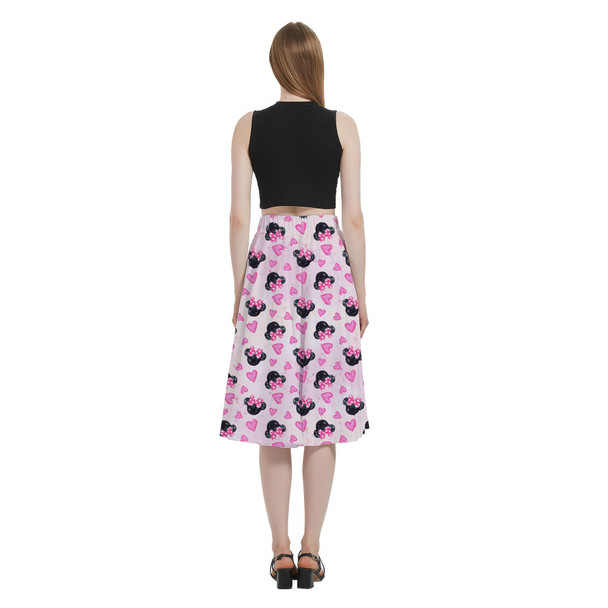 A-Line Pocket Skirt - Watercolor Minnie Mouse In Pink