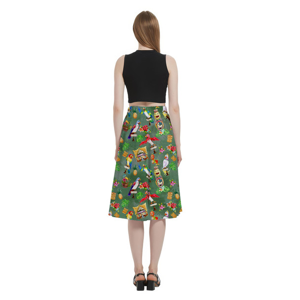 A-Line Pocket Skirt - Orange Bird & Tiki Friends