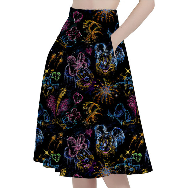 A-Line Pocket Skirt - Mickey and Minnie's Love in the Sky