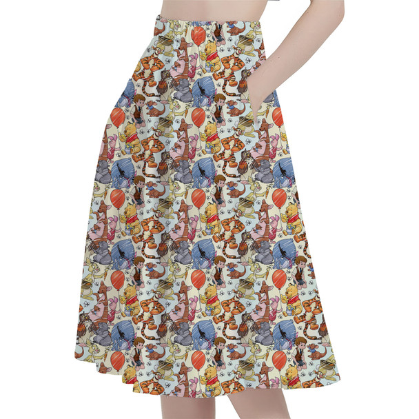 A-Line Pocket Skirt - Winnie The Pooh & Friends Sketched