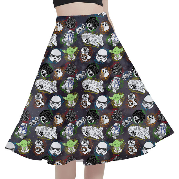 A-Line Pocket Skirt - Sketched Star Wars