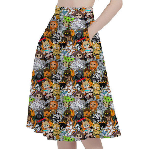 A-Line Pocket Skirt - Sketched Cute Star Wars Characters