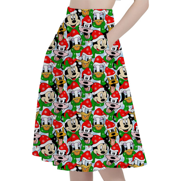 A-Line Pocket Skirt - Mickey & Friends Santa Hats