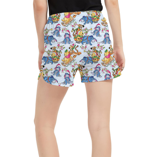 Women's Run Shorts with Pockets - A Pooh Bear Christmas