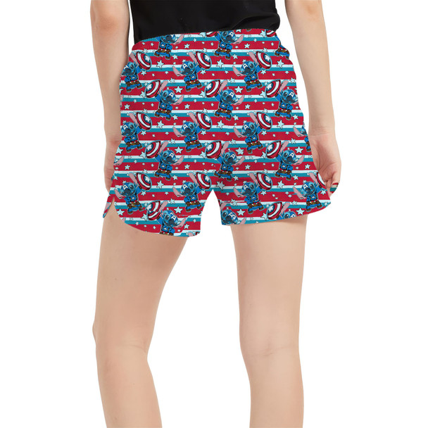 Women's Run Shorts with Pockets - Superhero Stitch - Captain America