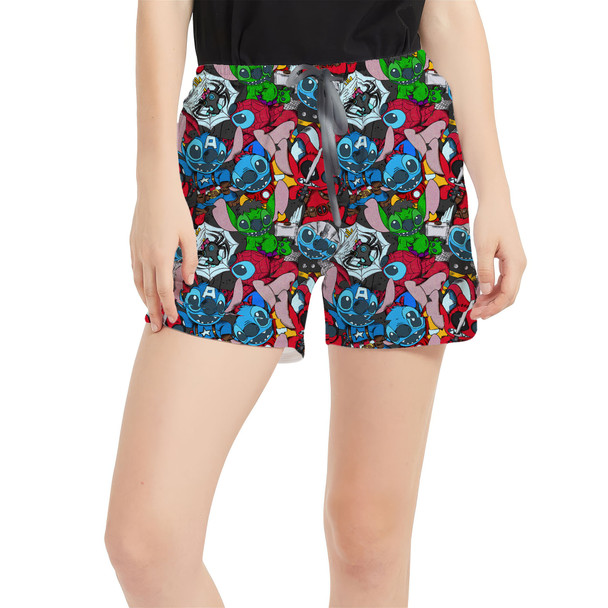 Women's Run Shorts with Pockets - Superhero Stitch - All Heroes Stacked