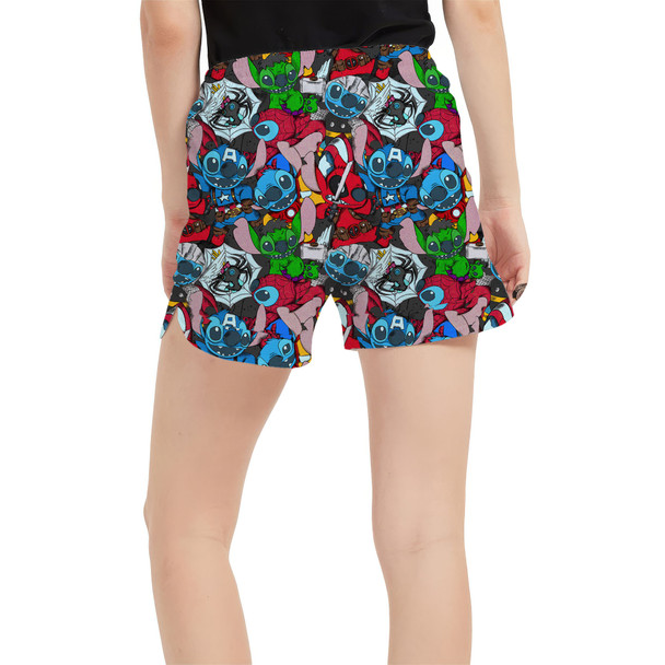 Women's Run Shorts with Pockets - Superhero Stitch - All Heroes Stacked