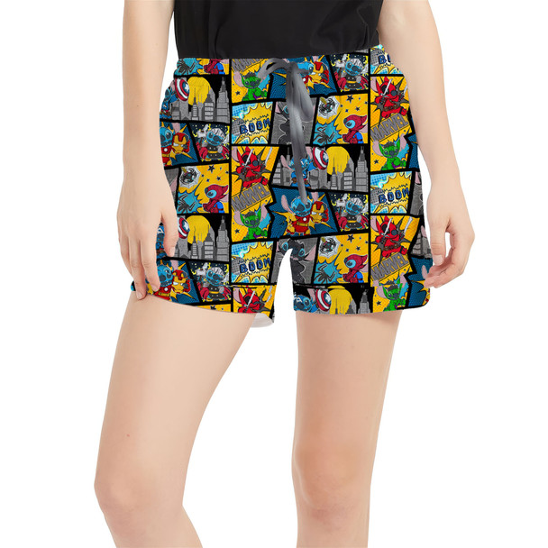 Women's Run Shorts with Pockets - Superhero Stitch - Comic Book