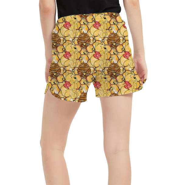 Women's Run Shorts with Pockets - Sketched Pooh in the Honey Tree
