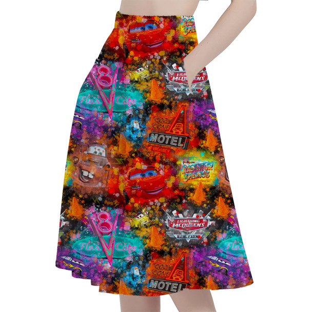 A-Line Pocket Skirt - Watercolor Pixar Cars