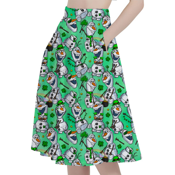 A-Line Pocket Skirt - Sketched Olaf St. Patrick's Day