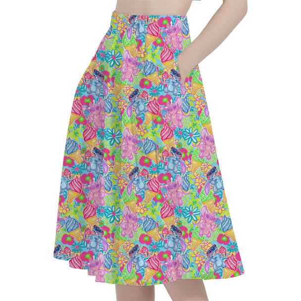 A-Line Pocket Skirt - Neon Floral Stitch & Angel