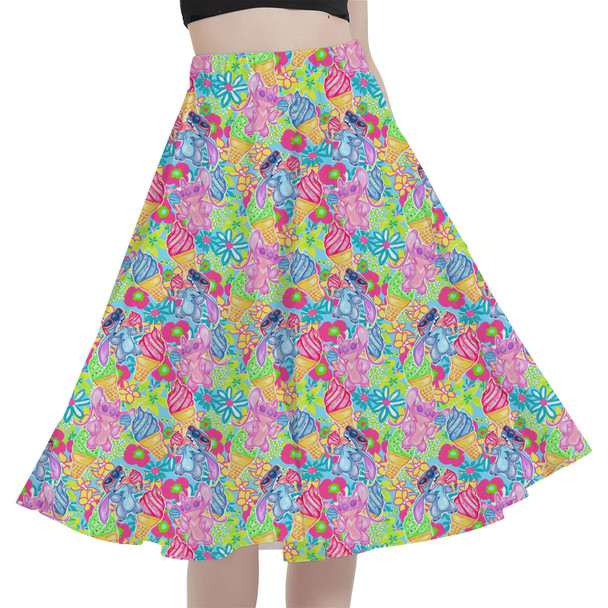 A-Line Pocket Skirt - Neon Floral Stitch & Angel