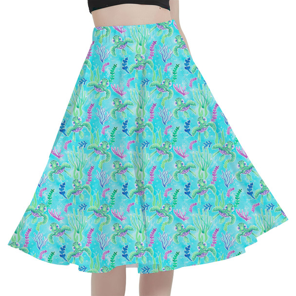 A-Line Pocket Skirt - Neon Floral Baby Turtle Squirt