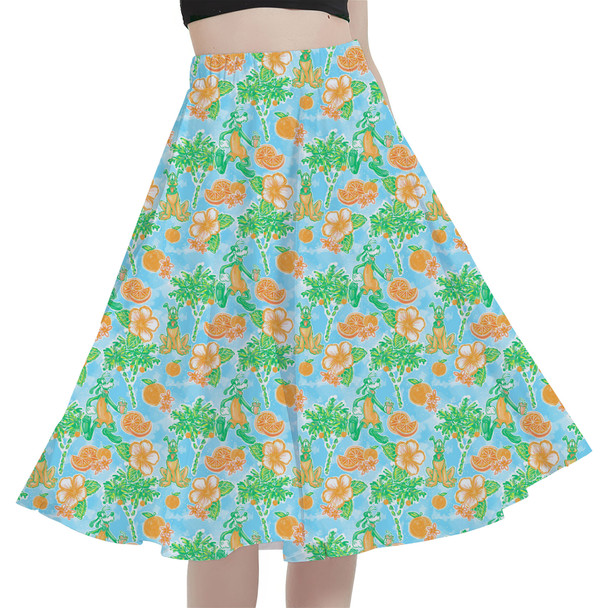 A-Line Pocket Skirt - Neon Floral Tangerine Goofy & Pluto