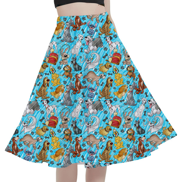 A-Line Pocket Skirt - Sketched Disney Dogs