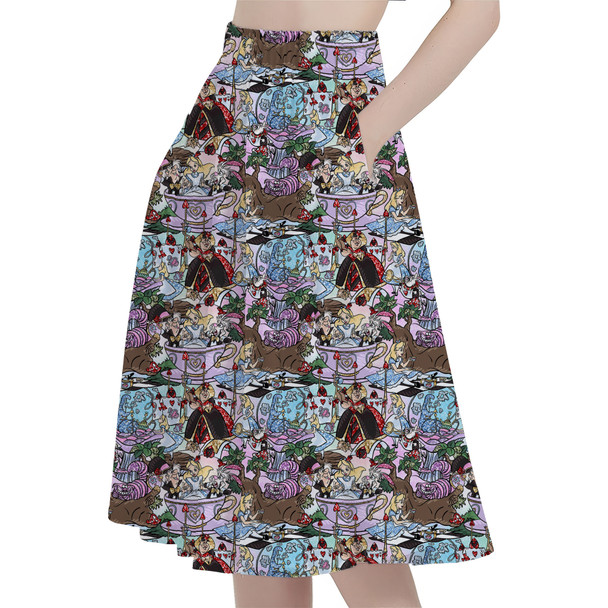 A-Line Pocket Skirt - Alice in Glitter Wonderland
