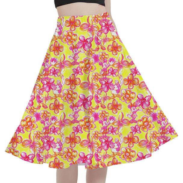 A-Line Pocket Skirt - Neon Tropical Floral Mickey & Friends