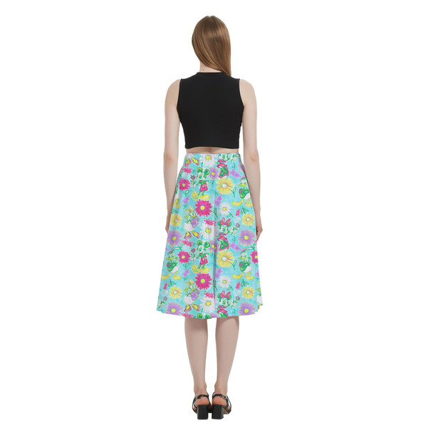A-Line Pocket Skirt - Neon Spring Floral Mickey & Friends