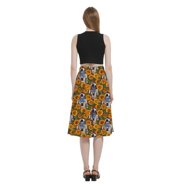 A-Line Pocket Skirt - Retro Floral R2D2 Droid