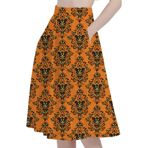 A-Line Pocket Skirt - Haunted Halloween Mansion Wallpaper