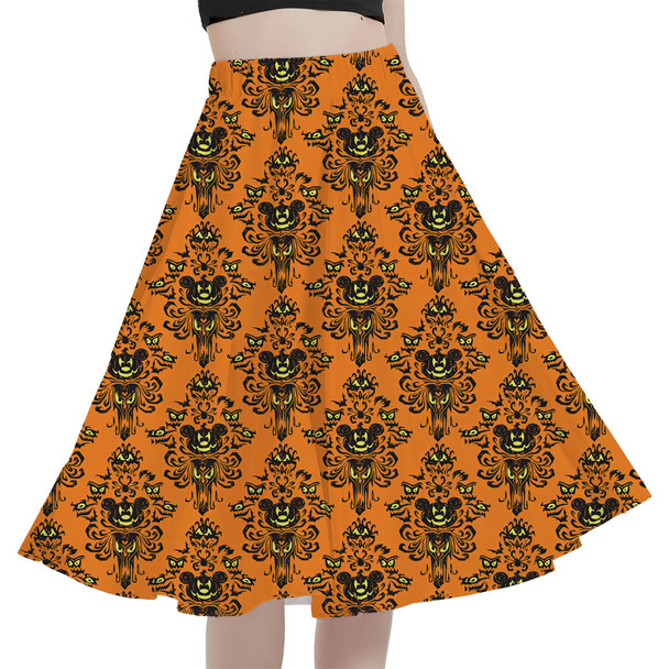 A-Line Pocket Skirt - Haunted Halloween Mansion Wallpaper