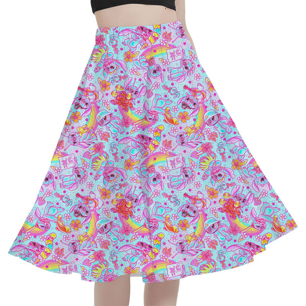 A-Line Pocket Skirt - Neon Rainbow Stitch