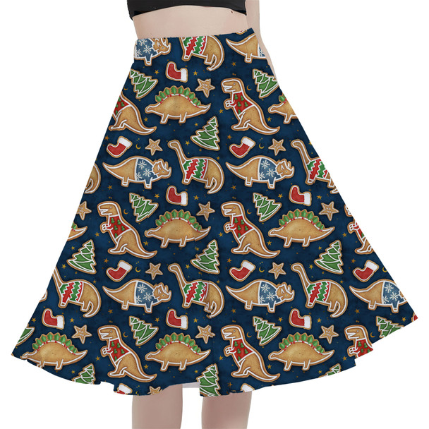 A-Line Pocket Skirt - Gingerbread Cookie Christmas Dinosaurs