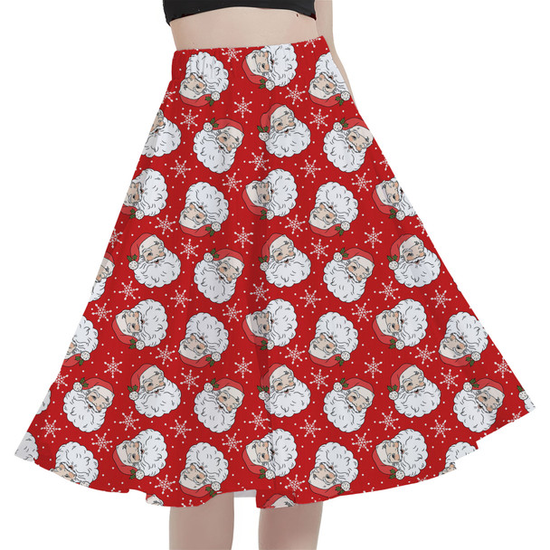 A-Line Pocket Skirt - Retro Christmas Vintage Winking Santa Claus