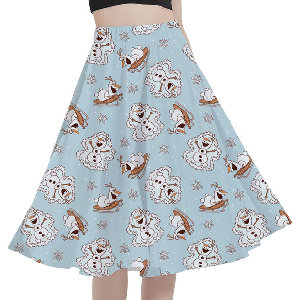 A-Line Pocket Skirt - Christmas Snow Angel Holiday Olaf