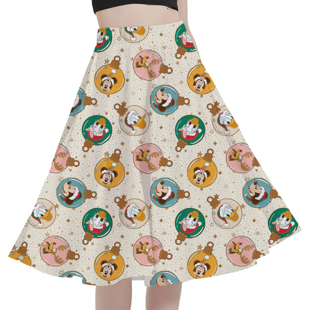 A-Line Pocket Skirt - Gold Mickey and Friends Christmas Baubles