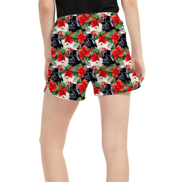 Women's Run Shorts with Pockets - Vader Holiday Christmas Poinsettias