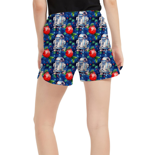 Women's Run Shorts with Pockets - Little Blue Christmas Droid
