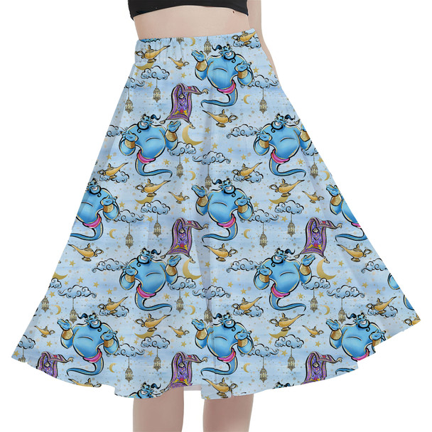 A-Line Pocket Skirt - Whimsical Genie and Magic Carpet