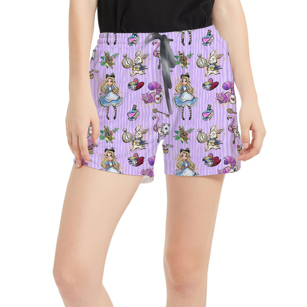 Women's Run Shorts with Pockets - Whimsical Alice And The White Rabbit