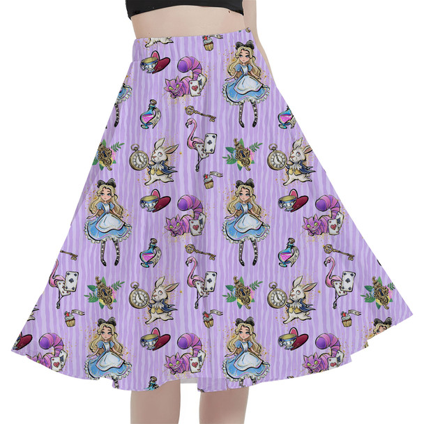 A-Line Pocket Skirt - Whimsical Alice And The White Rabbit