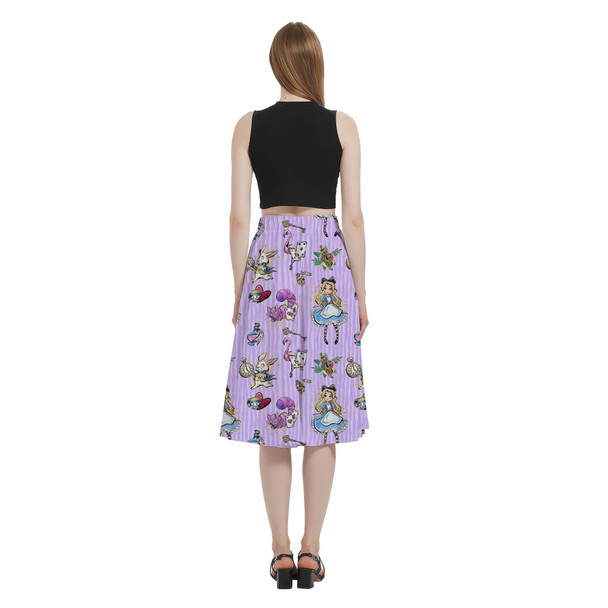 A-Line Pocket Skirt - Whimsical Alice And The White Rabbit