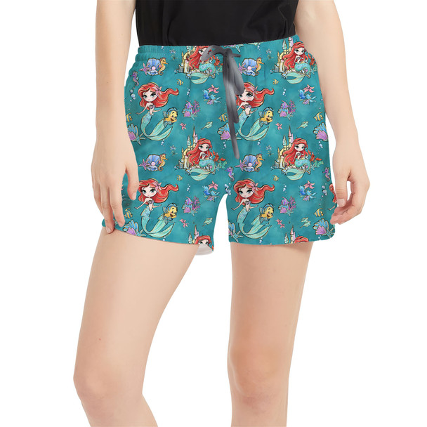 Women's Run Shorts with Pockets - Whimsical Ariel
