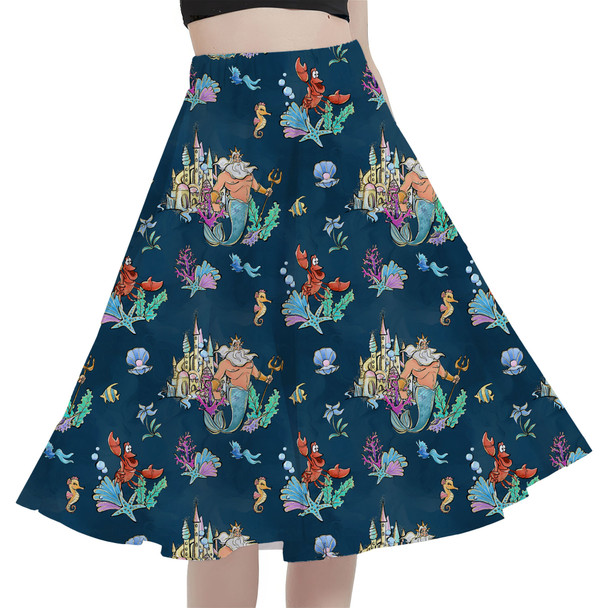 A-Line Pocket Skirt - Whimsical Triton and Sebastian