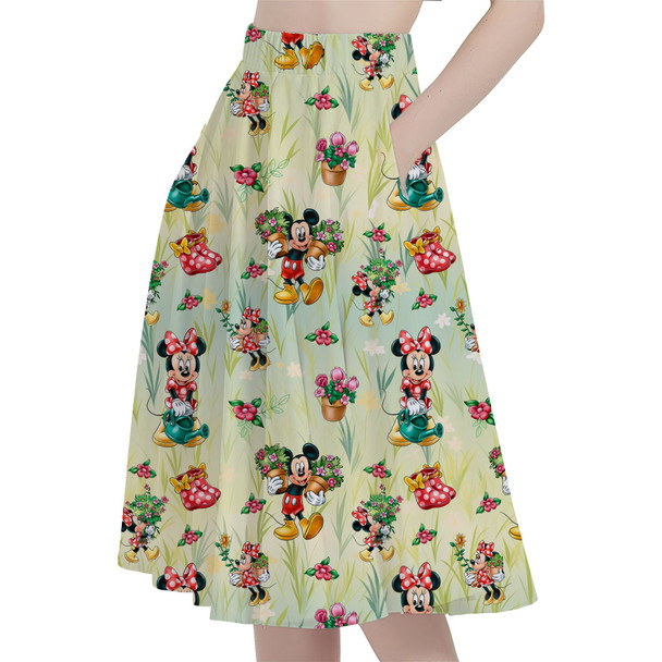 A-Line Pocket Skirt - Gardener Mickey and Minnie