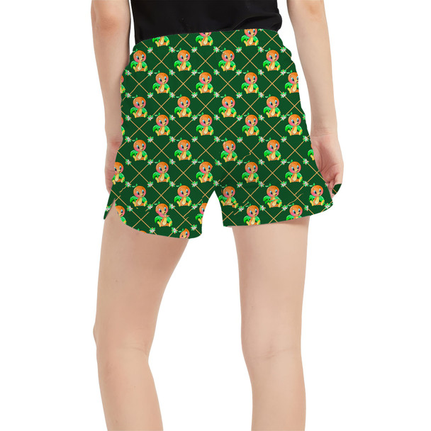 Women's Run Shorts with Pockets - Geometric Orange Bird