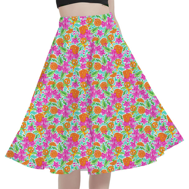 A-Line Pocket Skirt - Sunny Summer Orange Bird